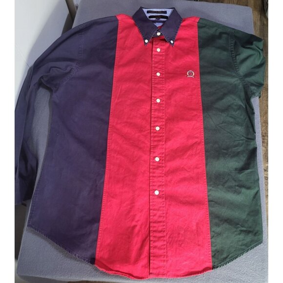 VTG 90s TOMMY HILFIGER GOLF Men's SZ M Long Sleeve Button Down Shirt Colorblock - Picture 6 of 8